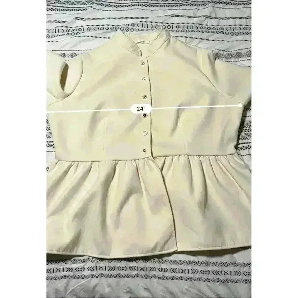 Yitemei Women's 2XL White Peplum Overcoat Stand Collar Ruffle Hem - Picture 10 of 12